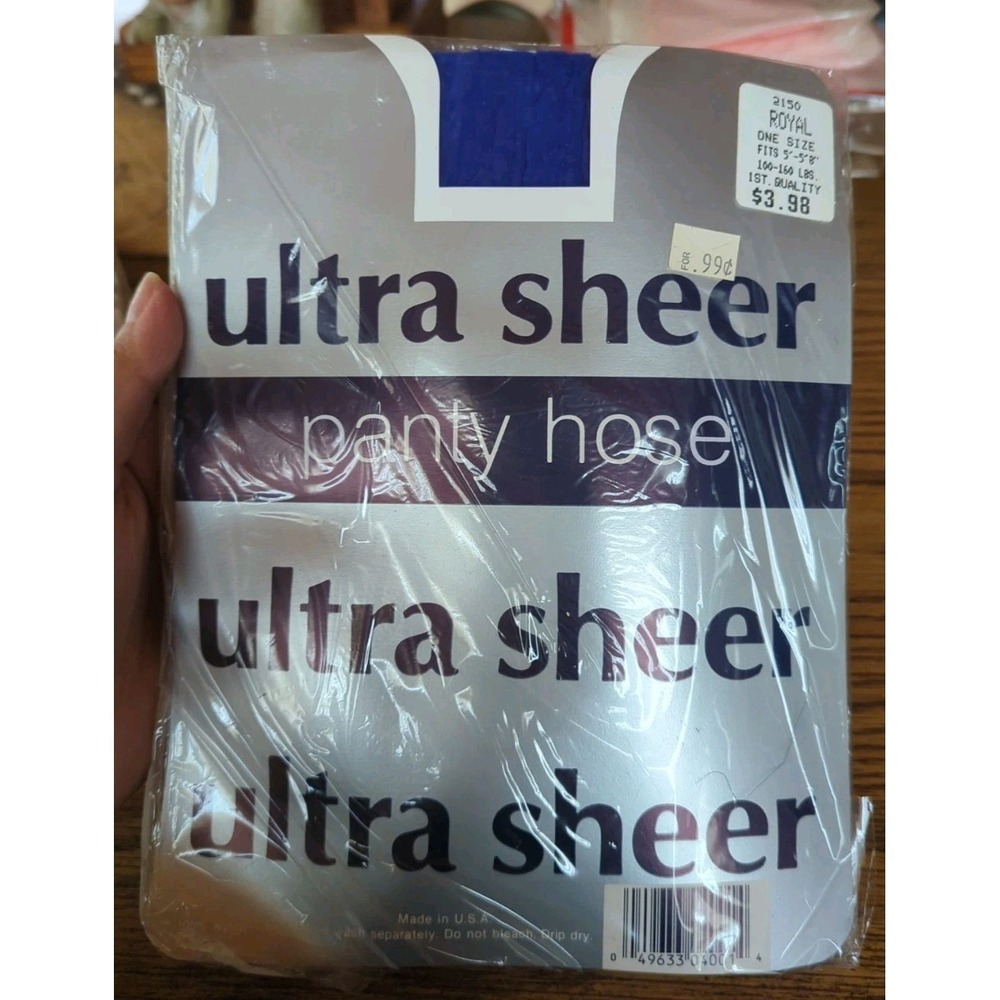 New Old Stock Vintage Royal Blue Fits 5'-5'8" / 100-160lbs Ultra Sheer Pantyhose